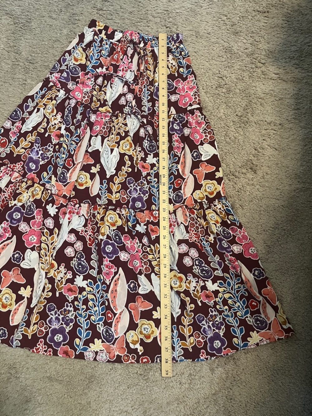 Tiered Floral Maxi Skirt in Burgundy - Picture 4 of 7